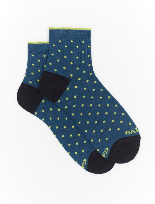 Women's super short lake blue cotton socks with polka dots - Super short | Gallo 1927 - Official Online Shop