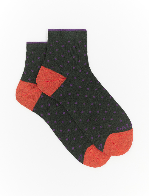 Women's super short forest green cotton socks with polka dots - Super short | Gallo 1927 - Official Online Shop