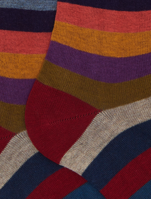 Women's long burgundy cotton socks with even stripes - Long | Gallo 1927 - Official Online Shop