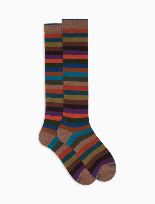 Women's long beige cotton socks with even stripes - Long | Gallo 1927 - Official Online Shop