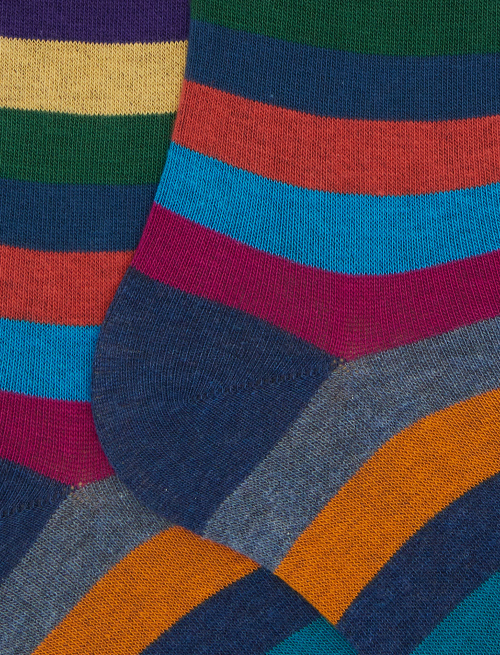 Women's long blue cotton socks with even stripes - Long | Gallo 1927 - Official Online Shop