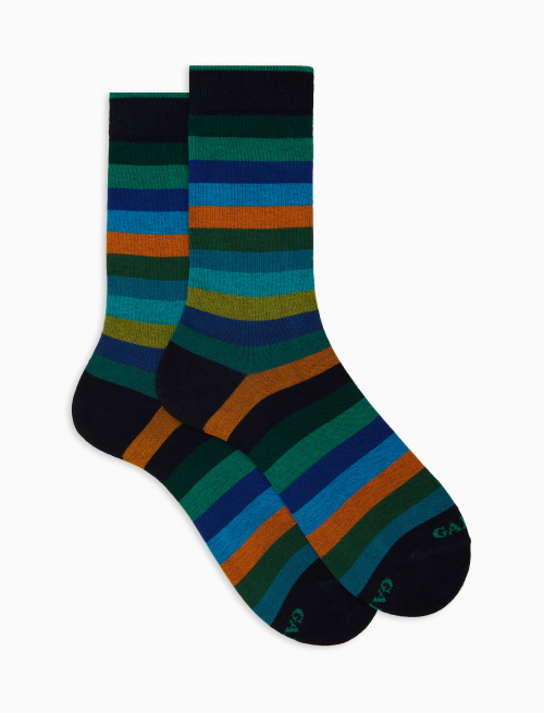 Women's short green cotton socks with even stripes - Socks | Gallo 1927 - Official Online Shop