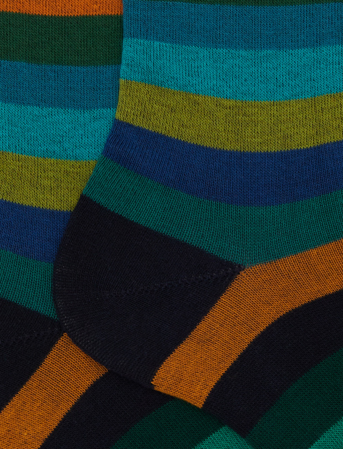 Women's short green cotton socks with even stripes - Socks | Gallo 1927 - Official Online Shop