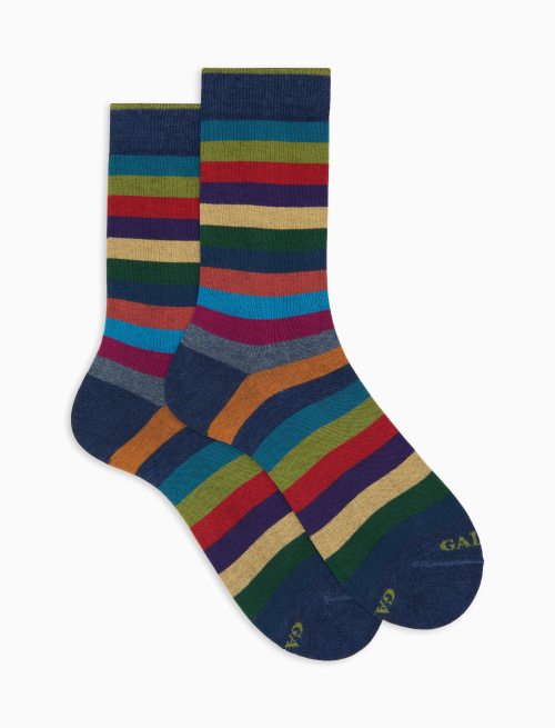 Women's short blue cotton socks with even stripes - Short | Gallo 1927 - Official Online Shop
