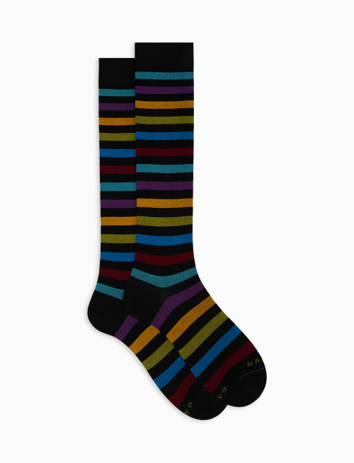 Women's long grey cotton socks with even stripes - Long | Gallo 1927 - Official Online Shop
