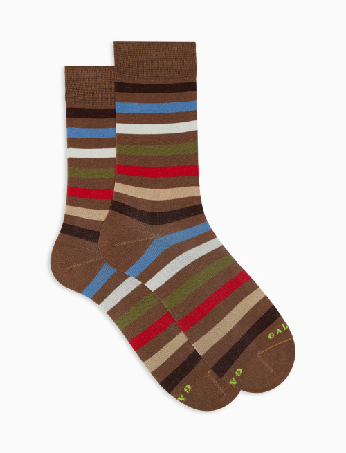Women's ultra-light short turtle dove grey cotton socks with even stripes - Woman | Gallo 1927 - Official Online Shop