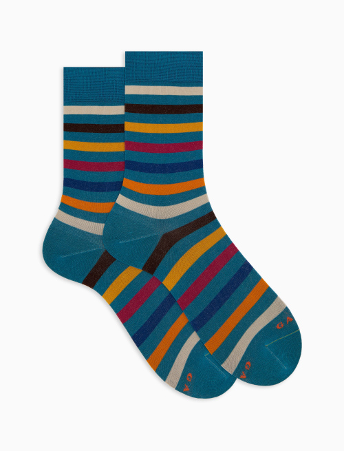 Women's short light blue cotton socks with even stripes - Short | Gallo 1927 - Official Online Shop