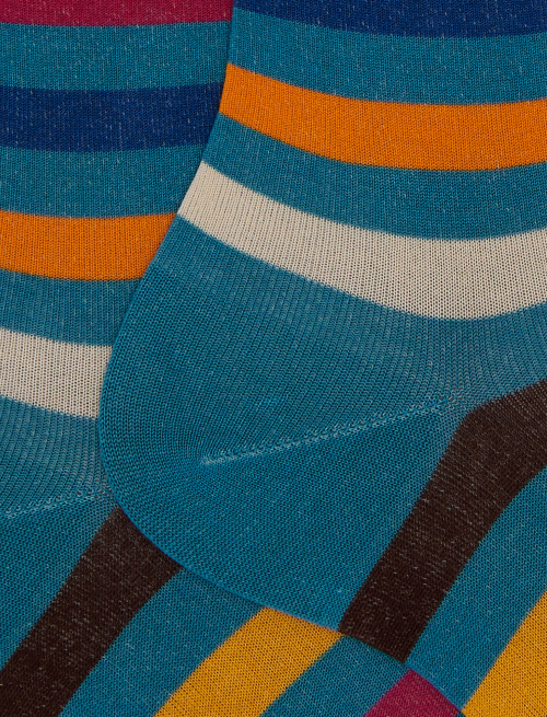 Women's short light blue cotton socks with even stripes - Short | Gallo 1927 - Official Online Shop