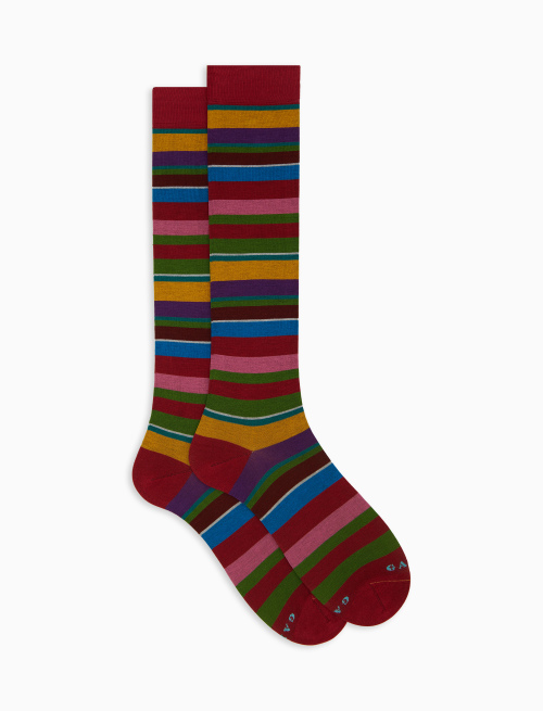Women's long red cotton socks with multicoloured stripes - Socks | Gallo 1927 - Official Online Shop