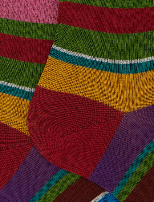 Women's long red cotton socks with multicoloured stripes - Socks | Gallo 1927 - Official Online Shop