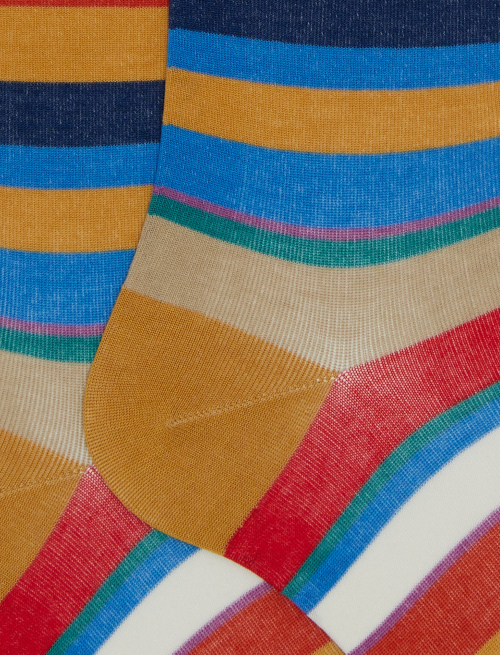 Women's long yellow cotton socks with multicoloured stripes - Socks | Gallo 1927 - Official Online Shop