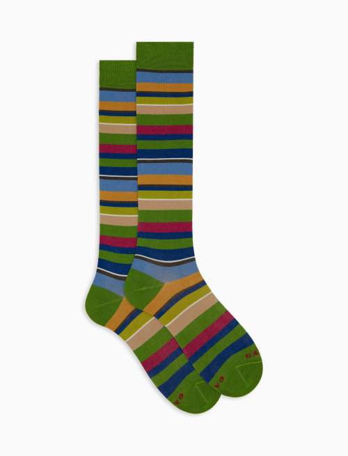 Calze lunghe donna cotone righe multicolor verde - Lunghe | Gallo 1927 - Official Online Shop