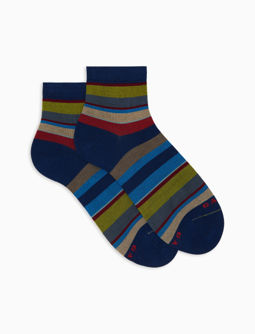 Women's long blue cotton socks with multicoloured stripes - Super short | Gallo 1927 - Official Online Shop