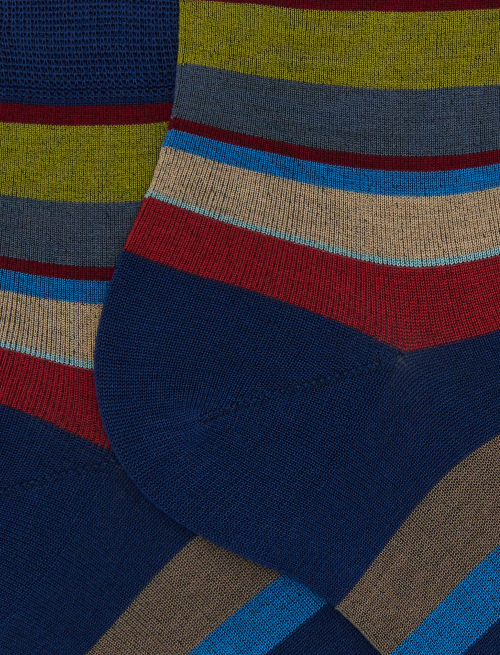 Women's long blue cotton socks with multicoloured stripes - Super short | Gallo 1927 - Official Online Shop
