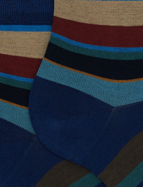 Women's long blue cotton socks with multicoloured stripes - Socks | Gallo 1927 - Official Online Shop