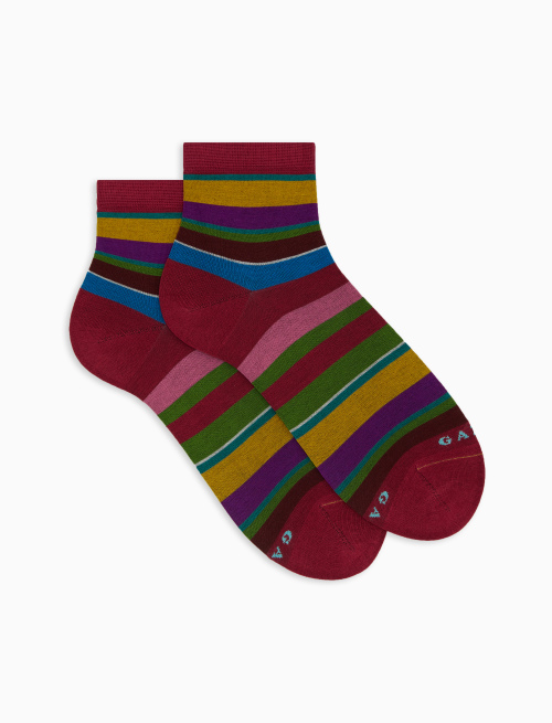 Women's short red cotton socks with multicoloured stripes - Multicolor | Gallo 1927 - Official Online Shop
