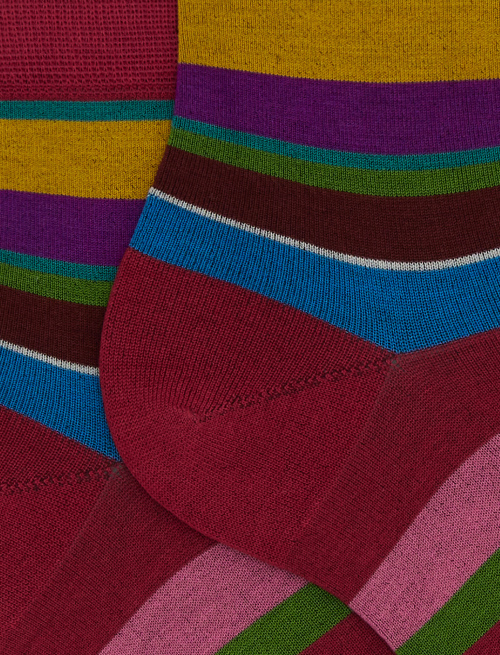 Women's short red cotton socks with multicoloured stripes - Socks | Gallo 1927 - Official Online Shop