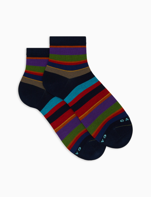 Women's short blue cotton socks with multicoloured stripes - Super short | Gallo 1927 - Official Online Shop