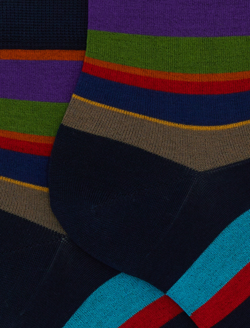Women's short blue cotton socks with multicoloured stripes - Socks | Gallo 1927 - Official Online Shop