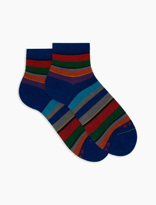 Women's long blue cotton socks with multicoloured stripes - Super short | Gallo 1927 - Official Online Shop