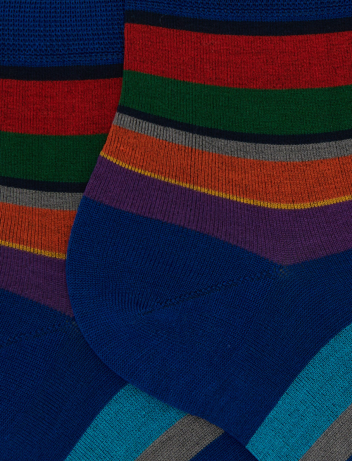 Women's long blue cotton socks with multicoloured stripes - Super short | Gallo 1927 - Official Online Shop