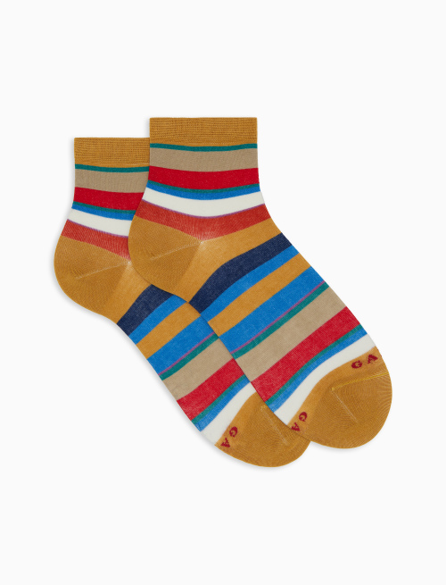 Women's long yellow cotton socks with multicoloured stripes - Super short | Gallo 1927 - Official Online Shop