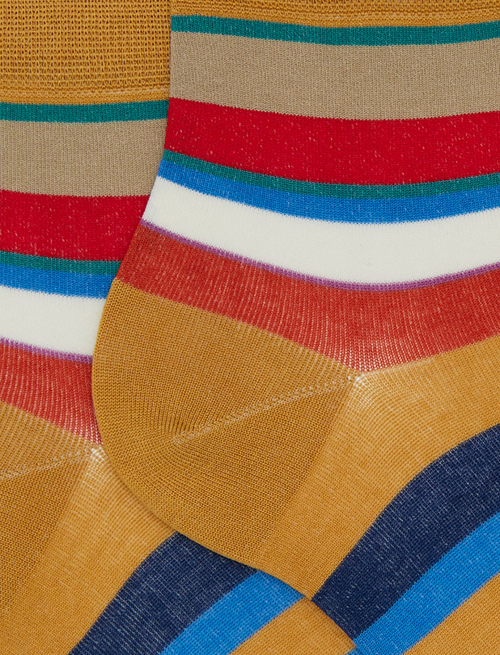 Women's long yellow cotton socks with multicoloured stripes - Super short | Gallo 1927 - Official Online Shop