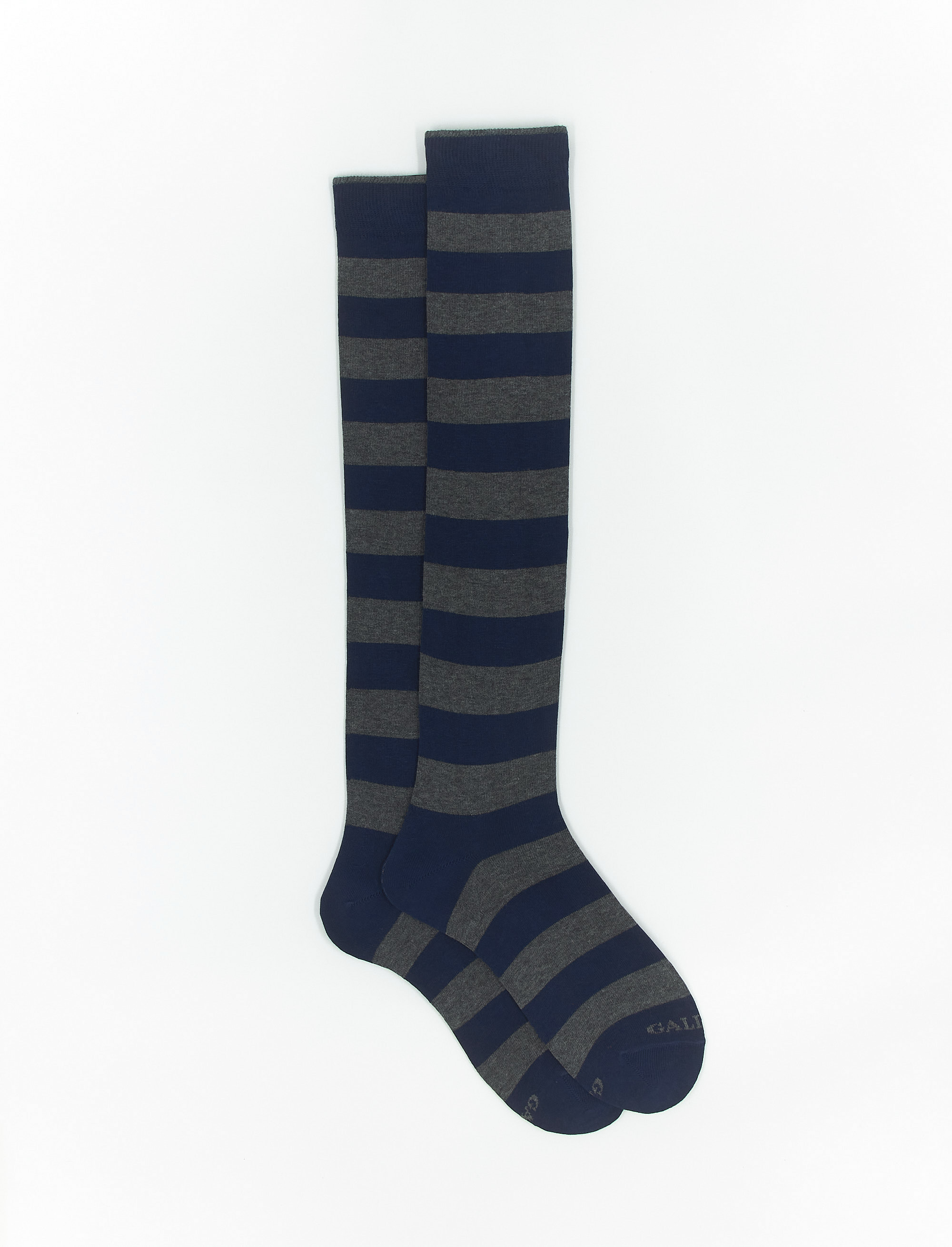 Women's long royal blue cotton socks with two-tone stripes - Bicolor | Gallo 1927 - Official Online Shop
