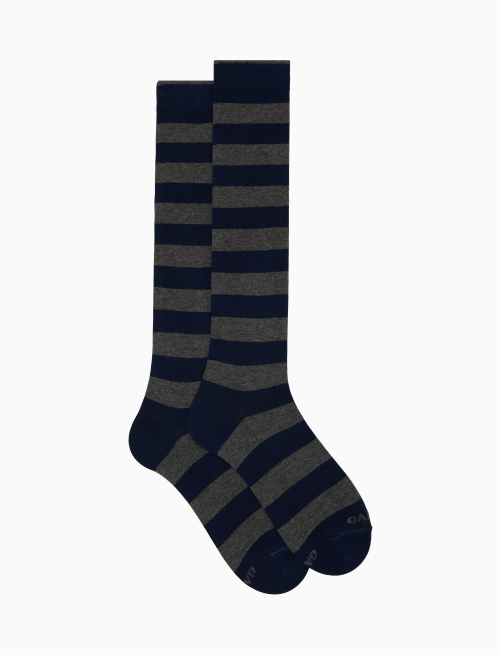 Women's long royal blue cotton socks with two-tone stripes - Woman | Gallo 1927 - Official Online Shop