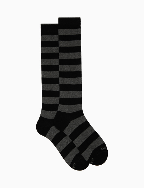 Women's long black cotton socks with two-tone stripes - Woman | Gallo 1927 - Official Online Shop