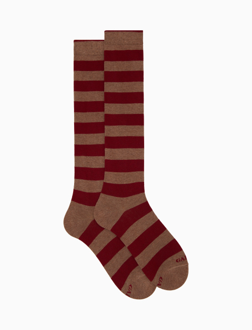 Women's long brown cotton socks with two-tone stripes - Bicolor | Gallo 1927 - Official Online Shop