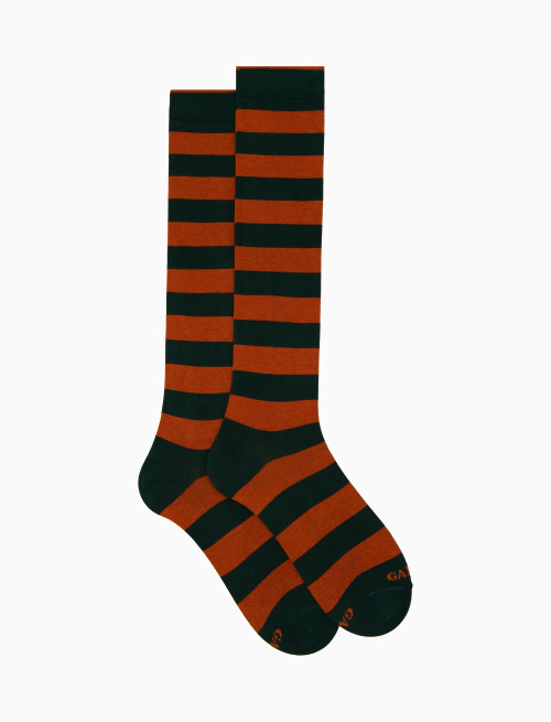 Women's long green cotton socks with two-tone stripes - Bicolor | Gallo 1927 - Official Online Shop