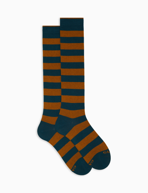 Women's long green cotton socks with two-tone stripes - Bicolor | Gallo 1927 - Official Online Shop