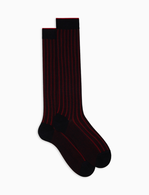 Women's long blue/red plated cotton socks with wide rib stitch - Woman | Gallo 1927 - Official Online Shop