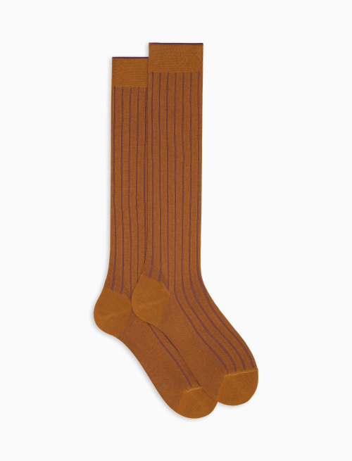 Women's long yellow plated cotton socks with wide rib stitch - Woman | Gallo 1927 - Official Online Shop