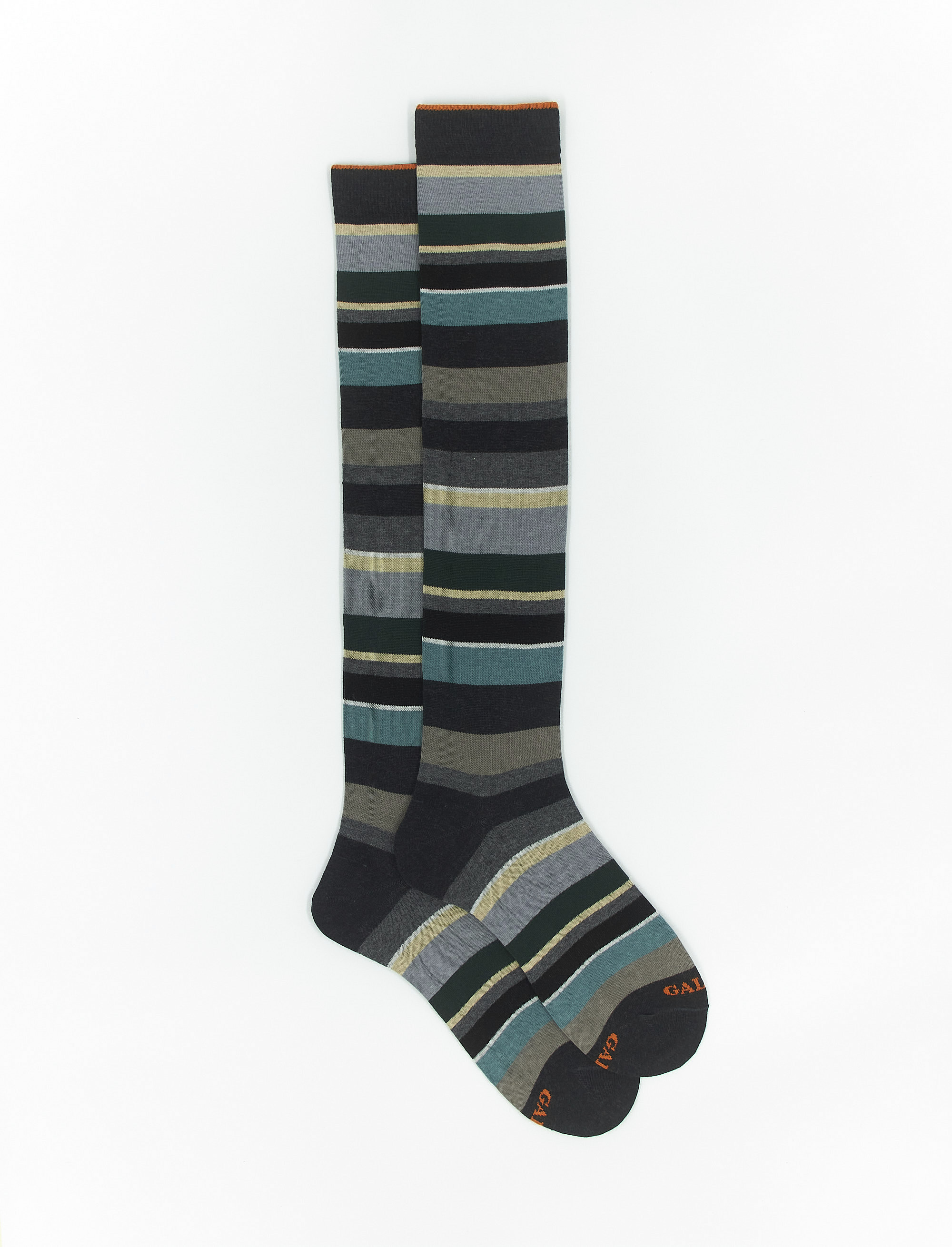 Women's long charcoal grey cotton socks with multicoloured stripes - Multicolor | Gallo 1927 - Official Online Shop