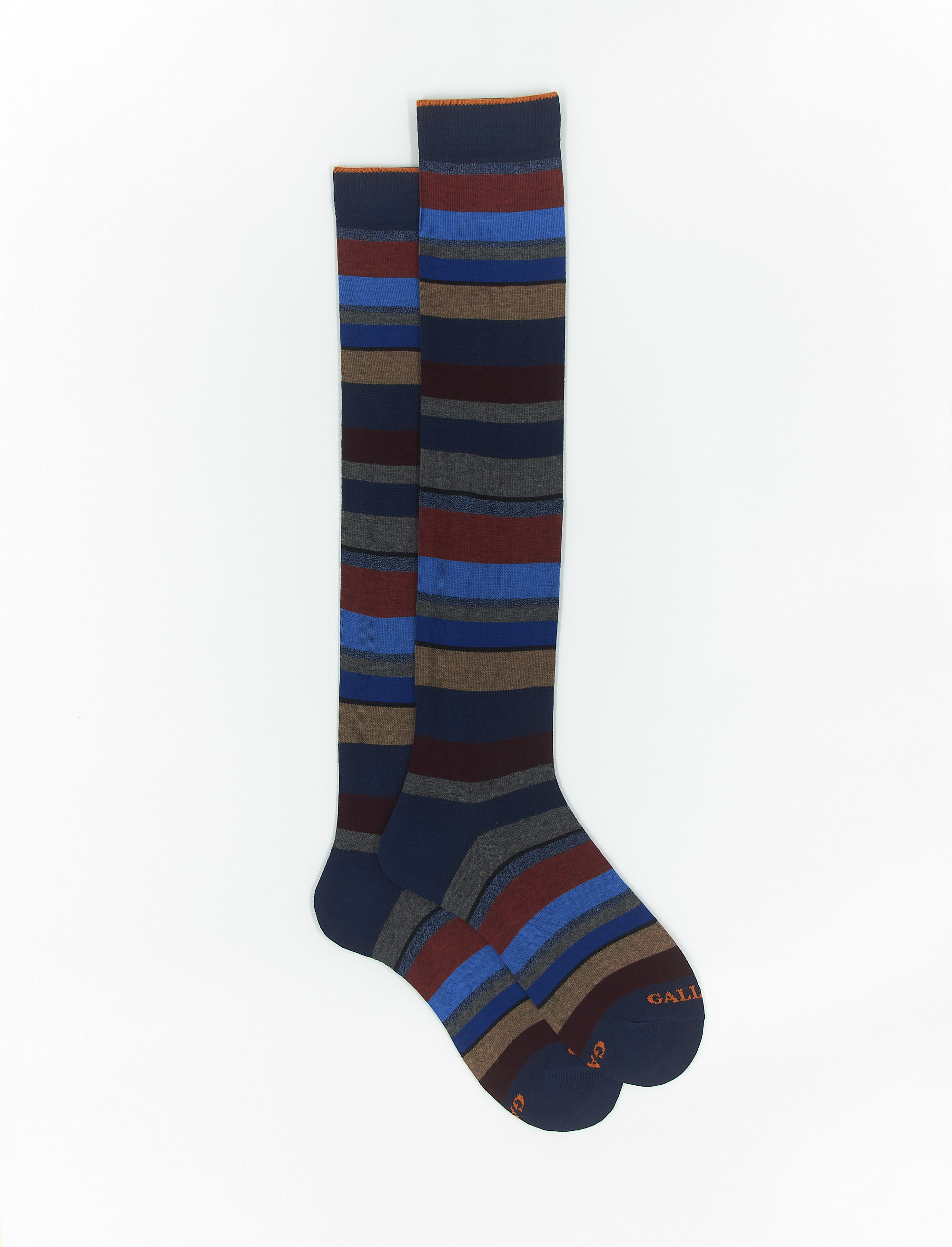 Women's long blue royal cotton socks with multicoloured stripes - Multicolor | Gallo 1927 - Official Online Shop