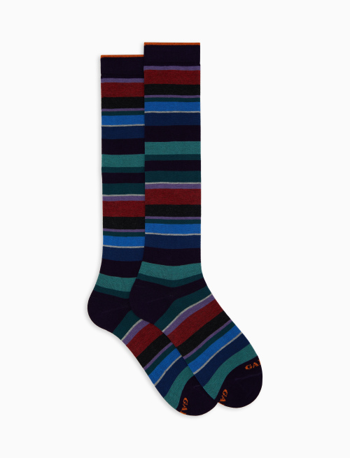 Women's long purple cotton socks with multicoloured stripes - Socks | Gallo 1927 - Official Online Shop