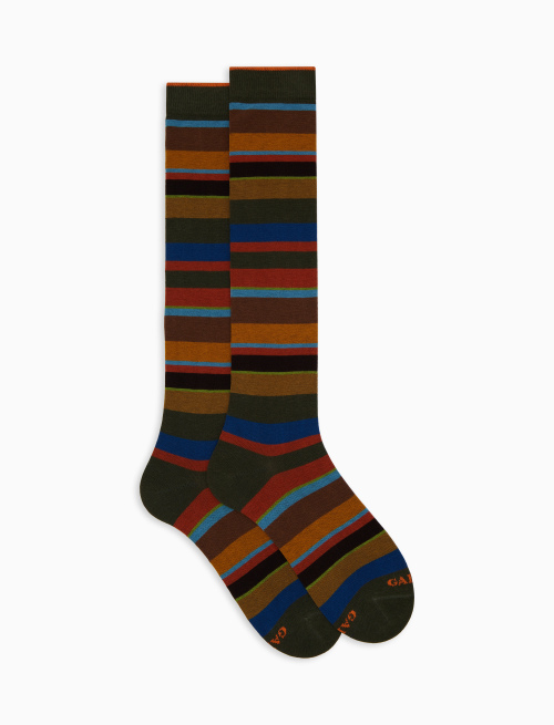 Women's long green cotton socks with multicoloured stripes - Socks | Gallo 1927 - Official Online Shop