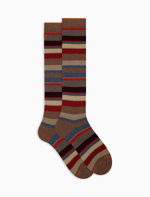 Women's long beige cotton socks with multicoloured stripes | Gallo 1927 - Official Online Shop