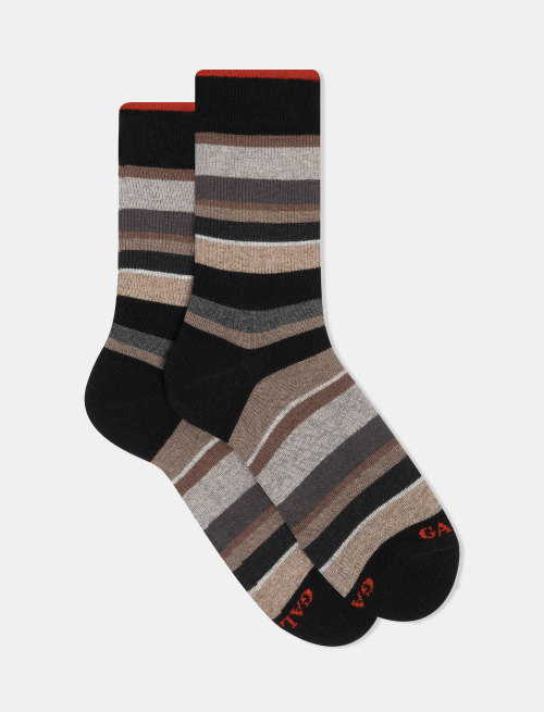 Women's short black cotton socks with multicoloured stripes - Multicolor | Gallo 1927 - Official Online Shop