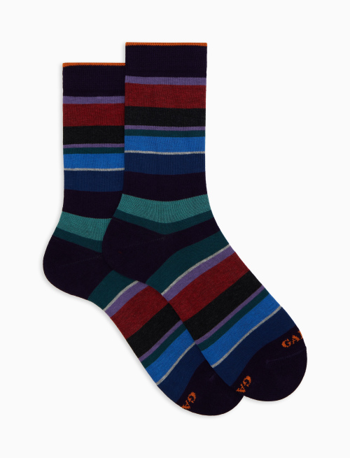 Women's short purple cotton socks with multicoloured stripes - Socks | Gallo 1927 - Official Online Shop