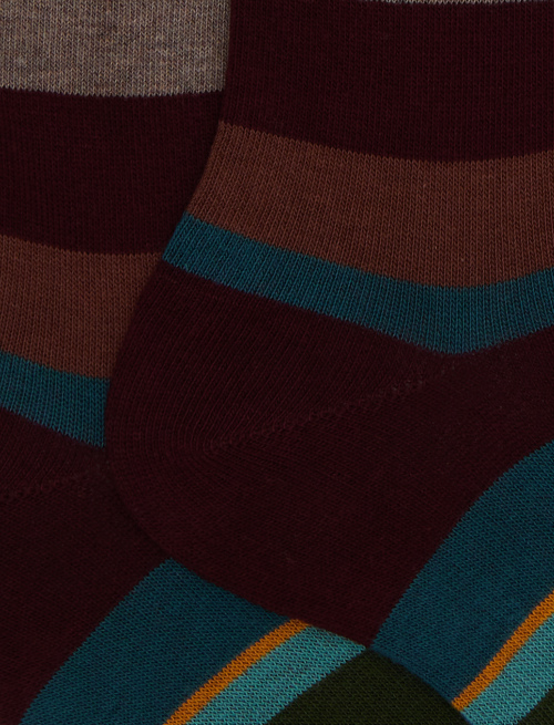 Women's short burgundy cotton socks with multicoloured stripes - Socks | Gallo 1927 - Official Online Shop