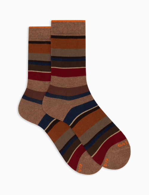 Women's short beige cotton socks with multicoloured stripes - Multicolor | Gallo 1927 - Official Online Shop