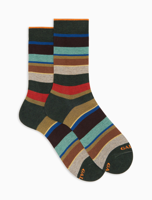 Women's short green cotton socks with multicoloured stripes - Socks | Gallo 1927 - Official Online Shop