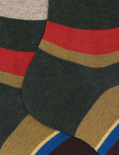 Women's short green cotton socks with multicoloured stripes - Socks | Gallo 1927 - Official Online Shop