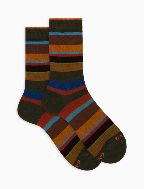 Women's short green cotton socks with multicoloured stripes - Socks | Gallo 1927 - Official Online Shop