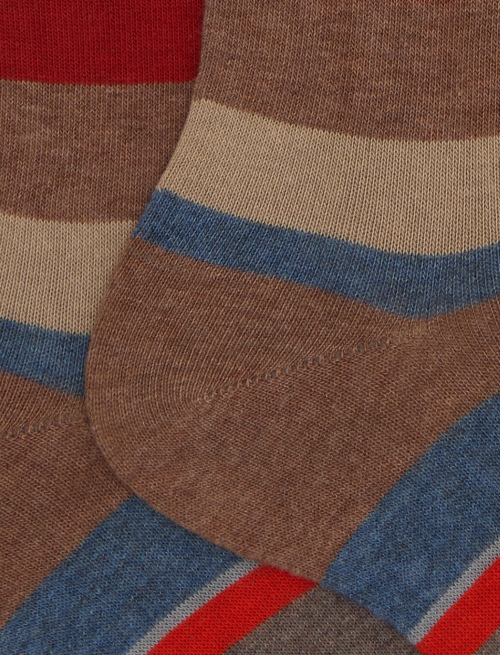 Women's short beige cotton socks with multicoloured stripes - Socks | Gallo 1927 - Official Online Shop