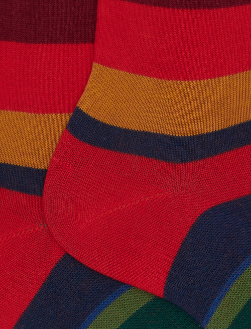 Women's short red cotton socks with multicoloured stripes - Socks | Gallo 1927 - Official Online Shop