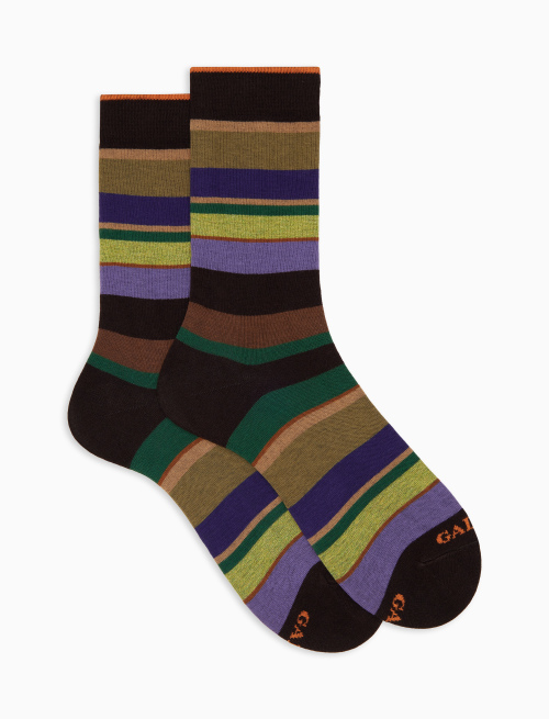Women's short brown cotton socks with multicoloured stripes - Socks | Gallo 1927 - Official Online Shop